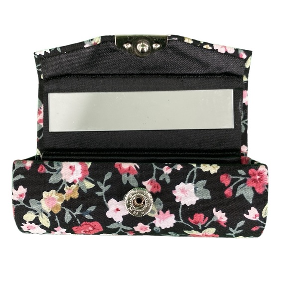 Retro Floral Print Black Lipstick Holder with Mirror - Picture 3 of 15